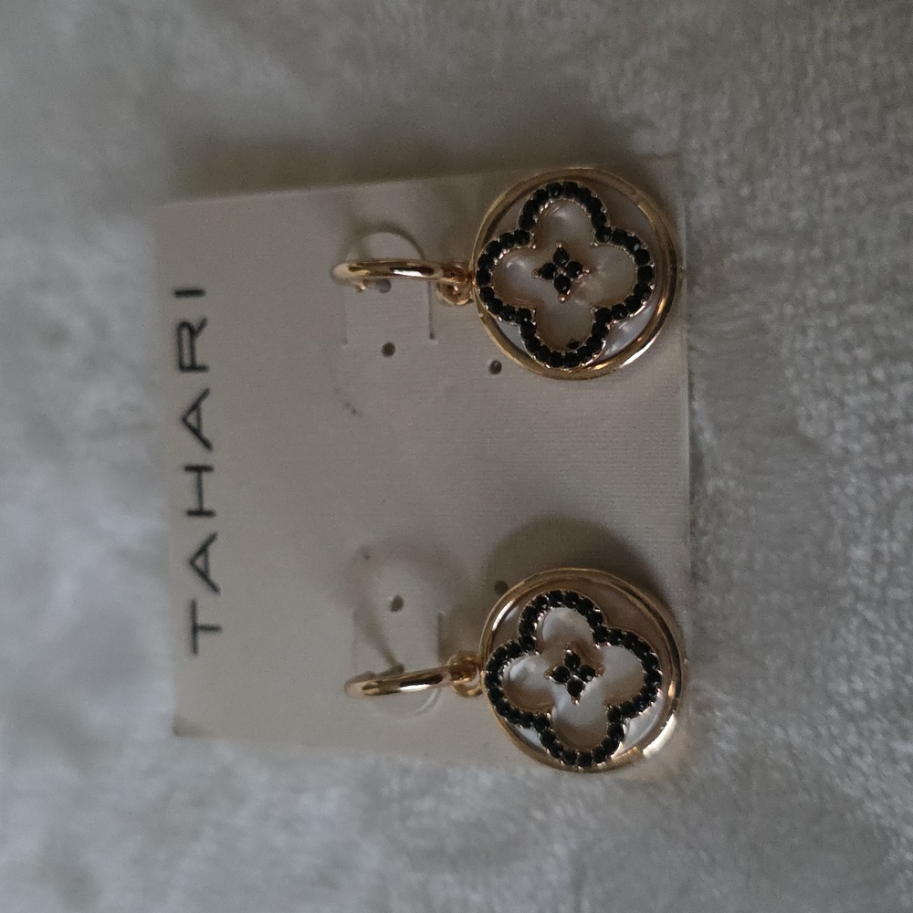 Tahari Gold Earrings with Black Accents